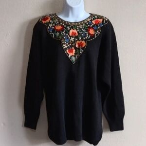 90s Dark Boho Decorated Vintage Sweater Embellished Beaded Artsy Retro Knit